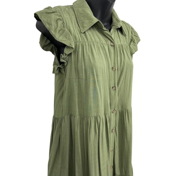 Lucky Brand Women Tier Dress Green Short Sleeve Ruffle Collar Size Small NWT New - Picture 4 of 7